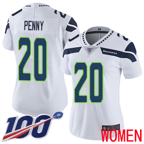 Seattle Seahawks Limited White Women Rashaad Penny Road Jersey NFL Football #20 100th Season Vapor Untouchable